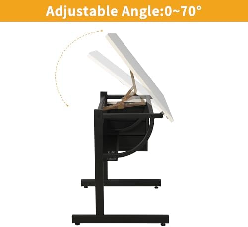 White Adjustable Drafting Table with Stool & 3 Drawers, Tilting Art Desk ...