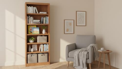 BOWERY HILL 84" Traditional Wood Bookshelf Bookcase with 4 Adjustable Sh...