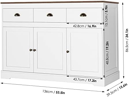 Keyluv White Buffet Cabinet Storage Sideboard Farmhouse Server Bar Wine Cabin...