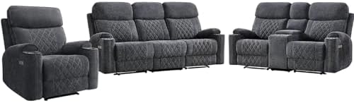 HAOMARKETS 3-Piece Power Recliner Sofa Set with Charging Port, Include Single...