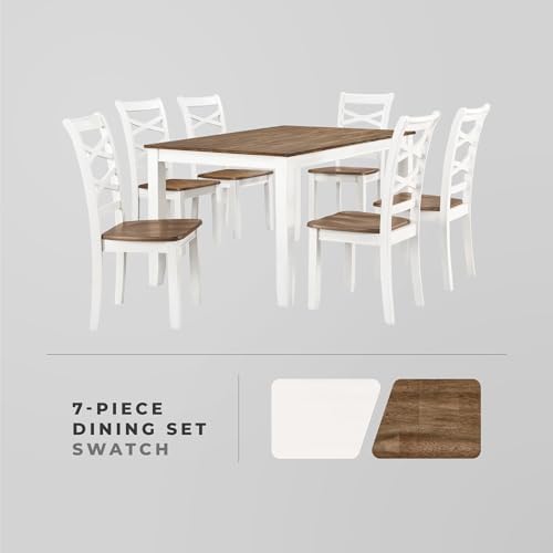 Lexicon 7-Piece Dining Set, Wooden Dining Table and 6 Chairs, Cherry/White