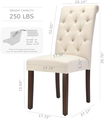 COLAMY Tufted Dining Chairs Set of 2, Upholstered Parsons Dining Room Chairs,...