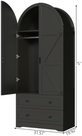 Gyfimoie Black Armoire Wardrobe Closet with 2 Drawers, 75" Wooden Wardro...