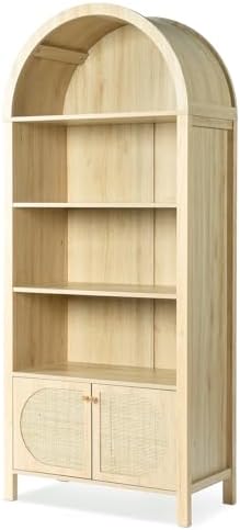 VINGLI 70" Arched Display Cabinet with 5 Shelves, Rattan Storage Cabinet...