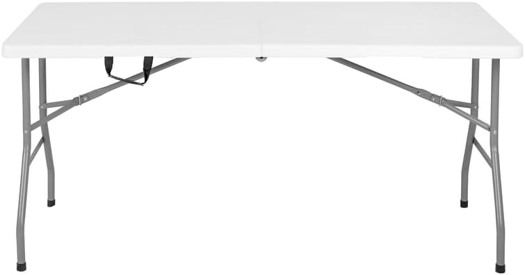 Romig Trestle 5 ft Folding Table, Blow Mold Plastic Top, Fold-in-Half with Ca...