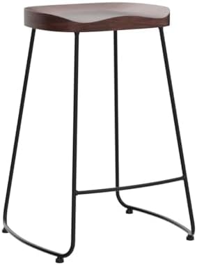 Bar Stools Set of 2, 24'' Counter Height Rustic Wooden Saddle Seat Wa...