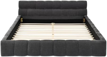 Upholstered Platform Bed Frame, Low Profile Chenille Bed with Headboard, Mode...