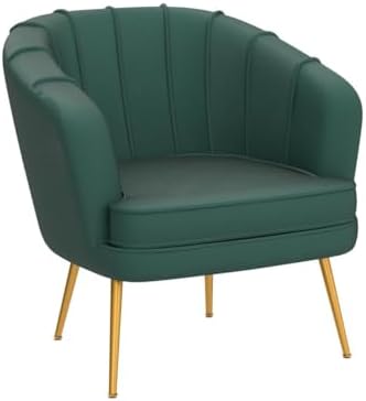 Andeworld Velvet Accent Chair, Barrel Armchair, Green | Velvet Upholstery, Go...