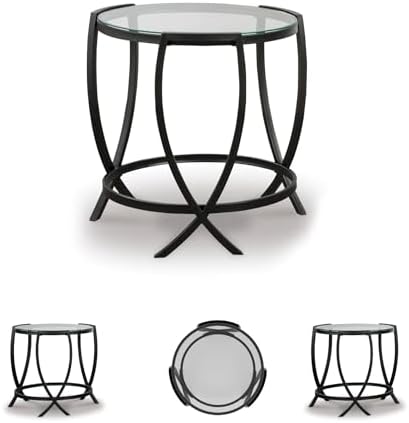 Signature Design by Ashley 3-Piece Glass Top Round Coffee Table Set, Black