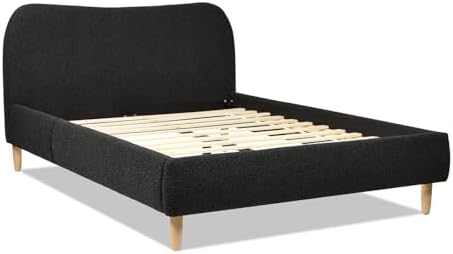 GOWE Roman Curved Headboard Upholstered Platform Bed, Queen, Ebony Black Boucle
