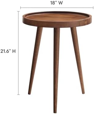 Modway Chiro Solid Wood Side Table in Walnut with Tray Top - Mid-Century Mode...