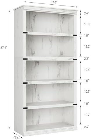 IDEALHOUSE 5 Tier Bookcase, Farmhouse Book Shelf with Storage, Tall Book Case...