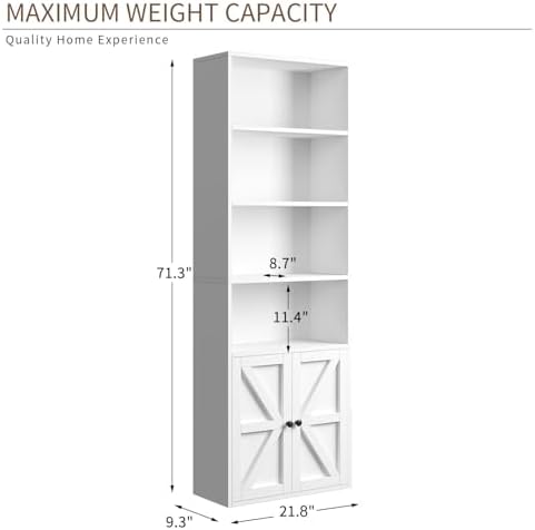 oneinmil 6 Tier Bookshelves and Bookcase with Doors Industrial Set of 2 Doubl...