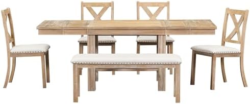 Merax Dining Table Set for 6, 82“ Extendable Dining Table with Footrest, 4 Up...