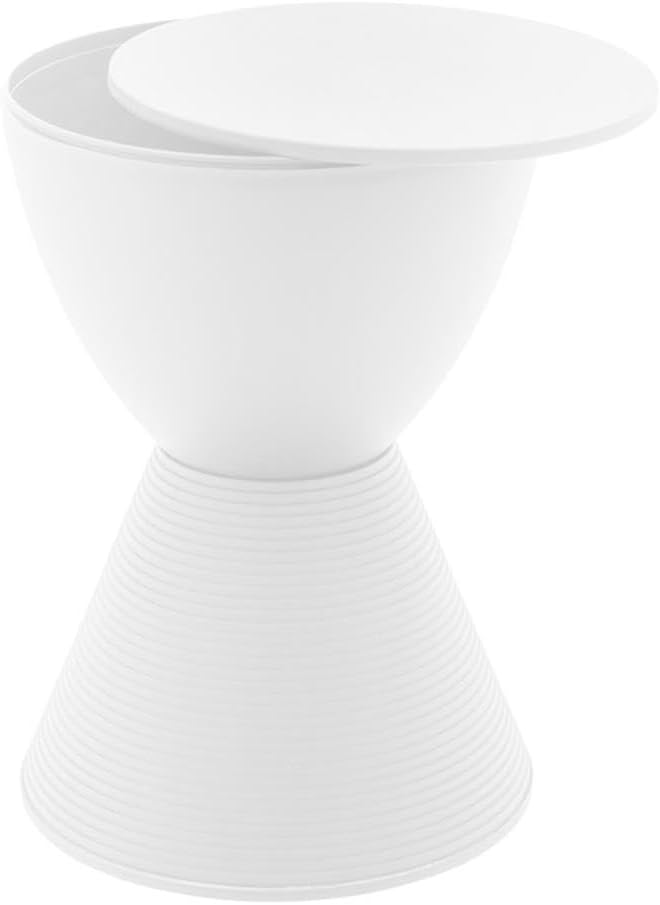 Pemberly Row Contemporary Round Plastic End Table, White Finish, 11.75 in x 1...