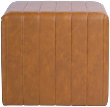 HomePop 19" Modern Channel Tufted Ottoman - Carmel Brown Faux Leather