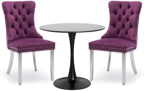 3-Pieces Dining Sets, 31.5" Round Dining Table with 2 Velvet Upholstered...
