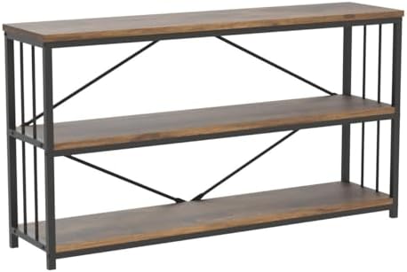 LVB Industrial Console Entryway Table, Metal Wood Rustic Brown, 55 in | Farmh...