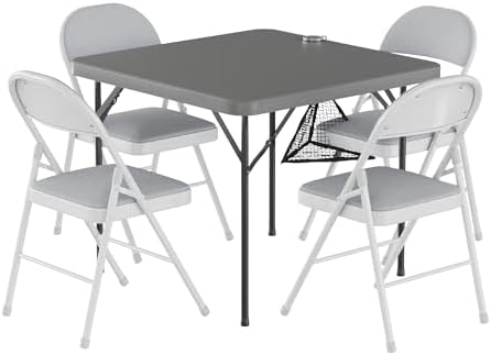 VECELO 5 Piece Folding Card Table Square and Chairs Set, Collapsible Legs &am...