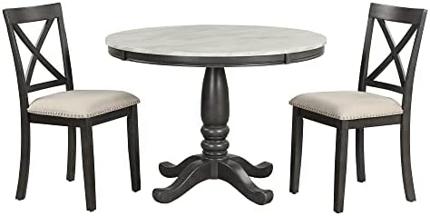 LUMISOL Round Dining Table Set for 4, Faux Marble Kitchen Table Set with 4 Up...