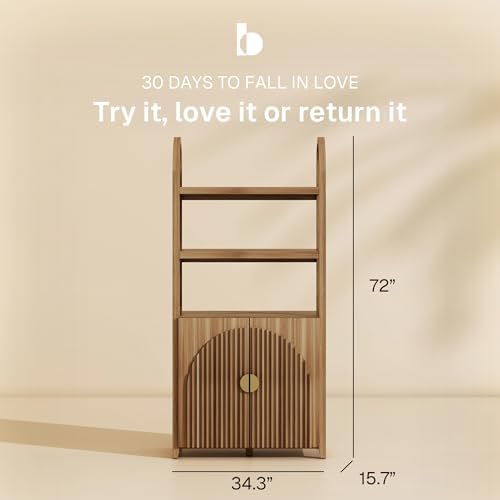 BELLEZE Book Shelf 72" Tall Arched Bookcase with Storage, 5 Tier Mid Cen...