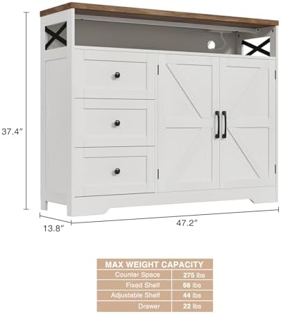 Befrases Farmhouse Buffet Cabinet with Drawers & Open Shelf