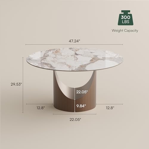 POVISON Round Pandora Dining Table for 4, 47" Sintered Stone Tabletop Di...
