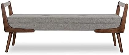 Pemberly Row Mid Century Modern Rectangular Upholstered Bench, Gray Fabric Se...