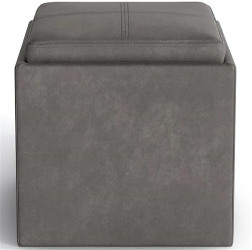 SIMPLIHOME Rockwood 17" Wide Vegan Leather Storage Ottoman in Grey | Dis...