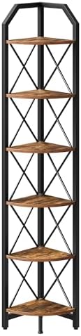 CHOEZON 6-Tier Corner Shelf, Industrial Corner Bookshelf, 71.2" Corner S...