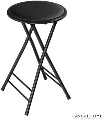 Lavish Home Folding Stool with Padded Backless Seat, Black, 24 Inch