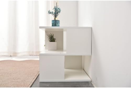 15.7" Modern White 2-Tier Side Table, Minimalist Engineered Wood End Tab...