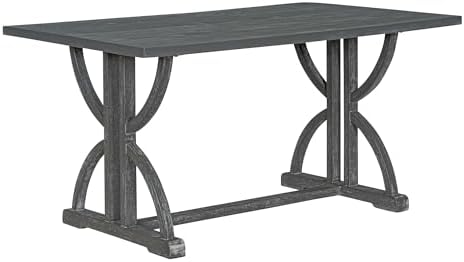 Merax 6-Piece Farmhouse Dining Table and Chair Set, 60'' Solid Wood R...