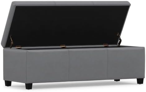 SIMPLIHOME Avalon 48" Wide Vegan Leather Storage Ottoman in Stone Grey |...