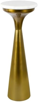 JONATHAN Y Oliver 8" Round Marble Pedestal Drink Table, Gold/White | 22....