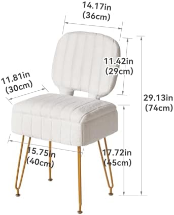 IBUYKE Vanity Stool with Storage, Folding Back Makeup Chair, White WBD030W | ...