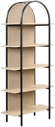 Nathan James Amara Bohemian 5-Shelf Etagere Bookcase, Rattan Open Bookshelf w...