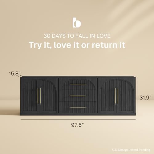 BELLEZE Jagger 3-Piece Modular Sideboard Buffet Cabinet - Ebony