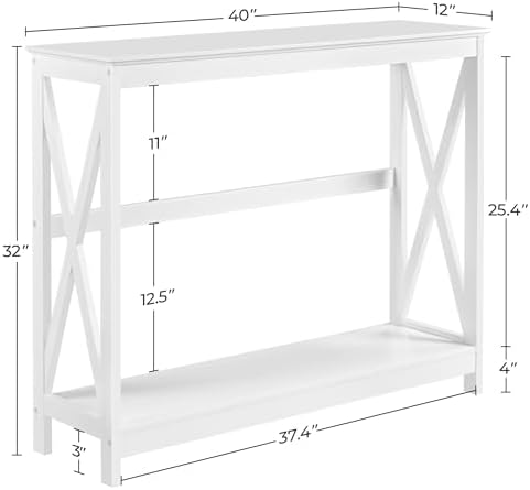 Yaheetech Narrow White Entryway Console Table, 2-Tier X-Frame Storage Shelf |...