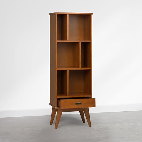 SIMPLIHOME Draper 22W x 64H Solid Wood Bookcase in Tawny Brown Teak