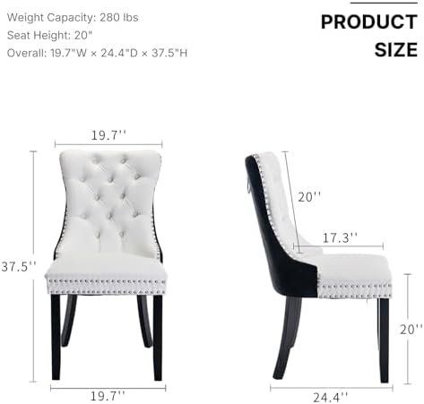 OVENTA Modern Tufted Upholstered Dining Chairs Set of 6, Black White Velvet a...