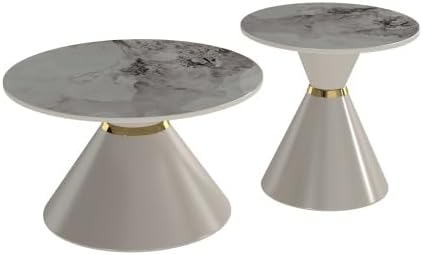 Modern Round Nesting Coffee Tables Set of 2, Marble‑Look Tabletop with Base |...