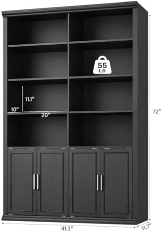 Rresyet 42" W x 72" H Double Bookcase with Doors, Black