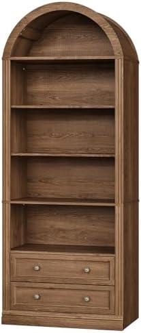 RALGEND Farmhouse Arched Bookshelf, 7 Tiers Arch Bookcase with 2 Spacious Dra...