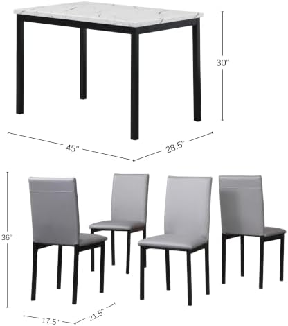 Roundhill Furniture 5 Piece Citico Metal Dinette Set with Laminated Faux Marb...