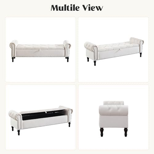 Velvet Storage Bench 67 Inch Upholstered Tufted Ottoman Bench with Arms Large...