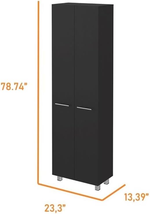 Pemberly Row 79" H Engineered Wood Double Door Pantry Cabinet, Black Fin...