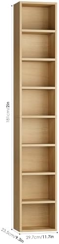 FOTOSOK Bookshelf Bookcase 8-Tier Narrow Bookshelf Tall CD Media Tower Rack