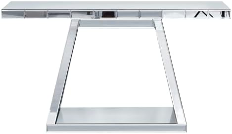 56" Silver Mirrored Console Table, Rectangle Glass Couch Behind Sofa Tab...
