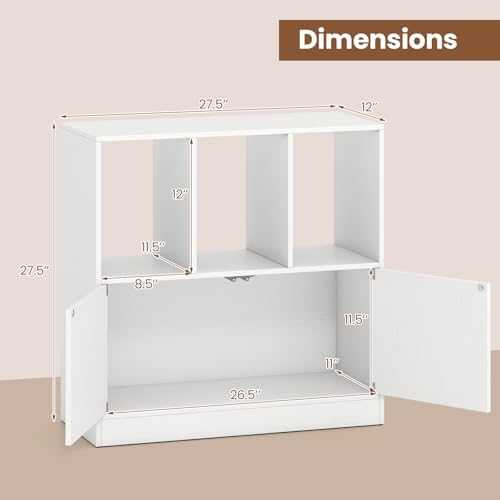 GIANTEX 3-Cube Bookcase with Doors, 3-Tier Cubic Bookshelf w/Open Compartment...